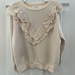 H&M Girls Cream Ruffled Sweatshirt Size 6-8